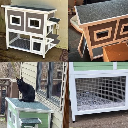 Two Story Wooden Cat House with Climbing Ladder F2859