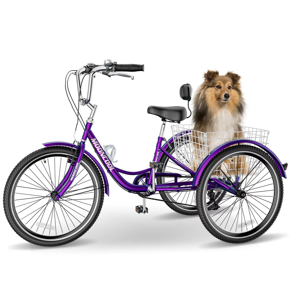 Cyan 26 inch 7-Speed Adult Tricycle with Basket U726155