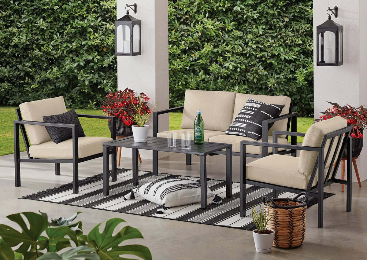 4-Piece Outdoor Patio Conversation Set, Seats 4, Gray U309973