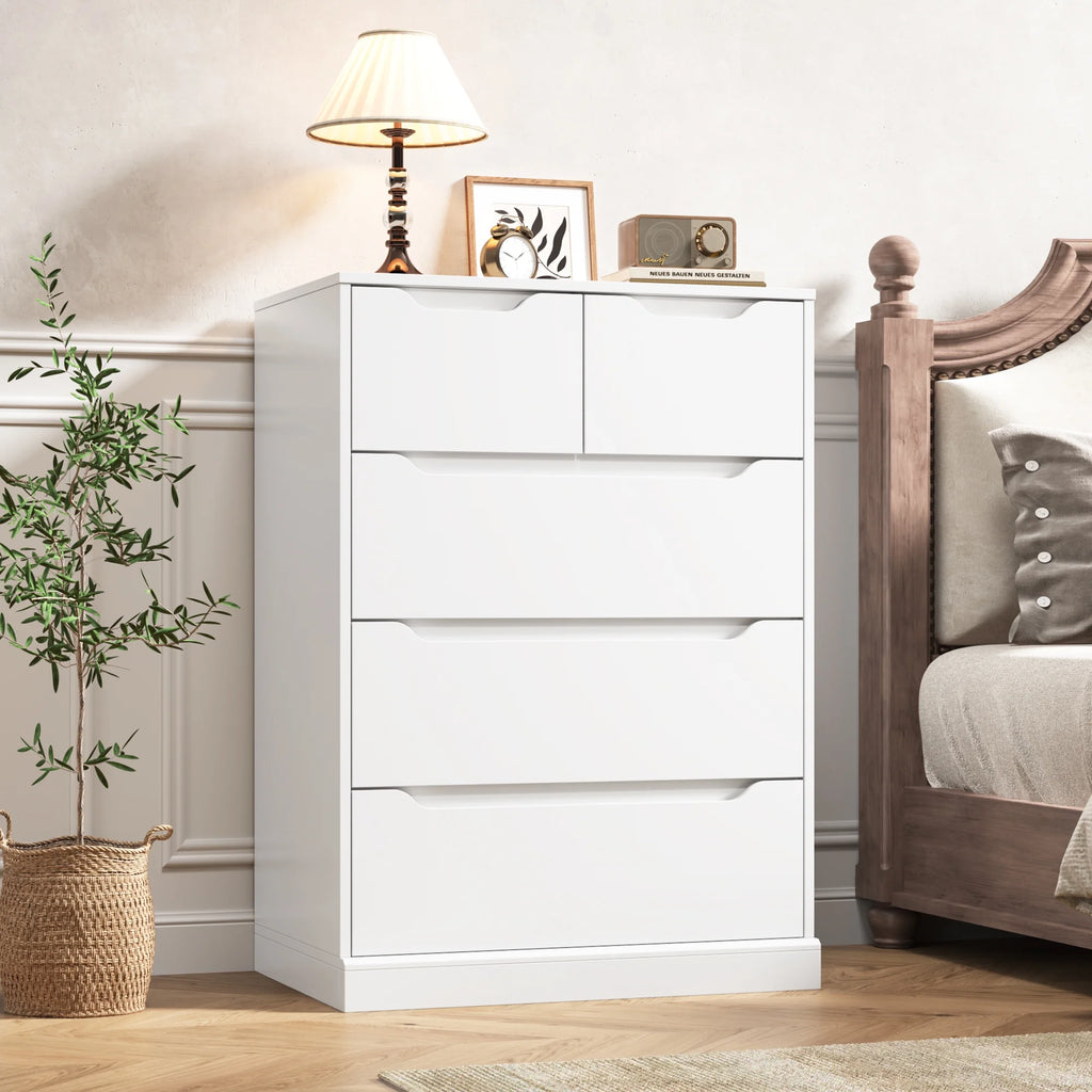 White 5 Drawer Wood Dresser H67955