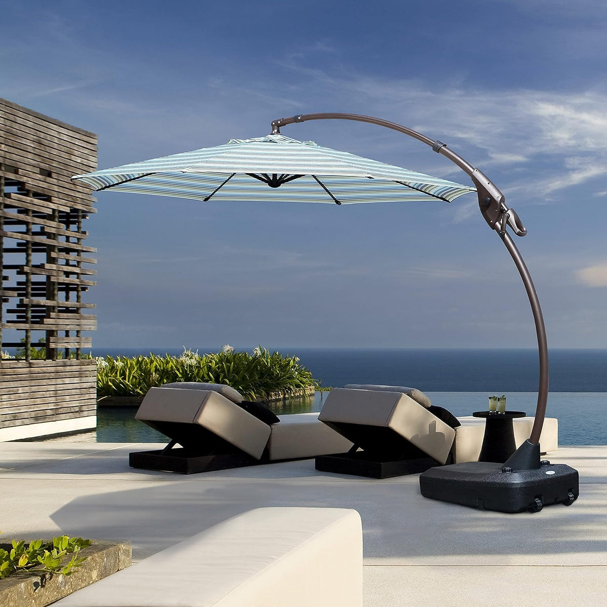 11 FT Curvy Aluminum Offset Umbrella with Base A5977