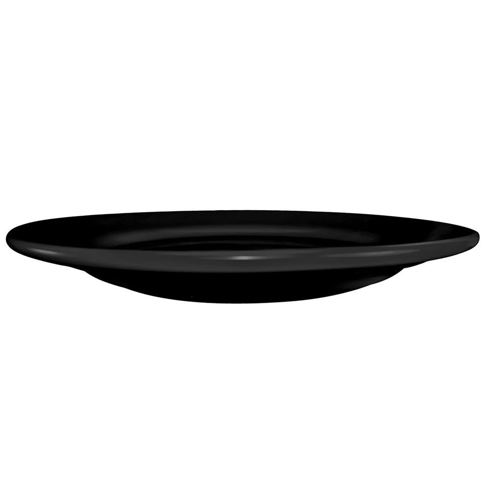 Black Stoneware Rolled Edge Wide Rim Plate K3256