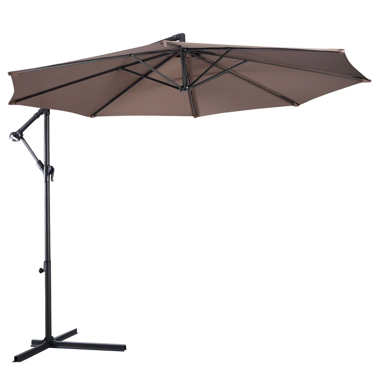 10' Hanging Patio Umbrella with Cross Base Tan Y8497