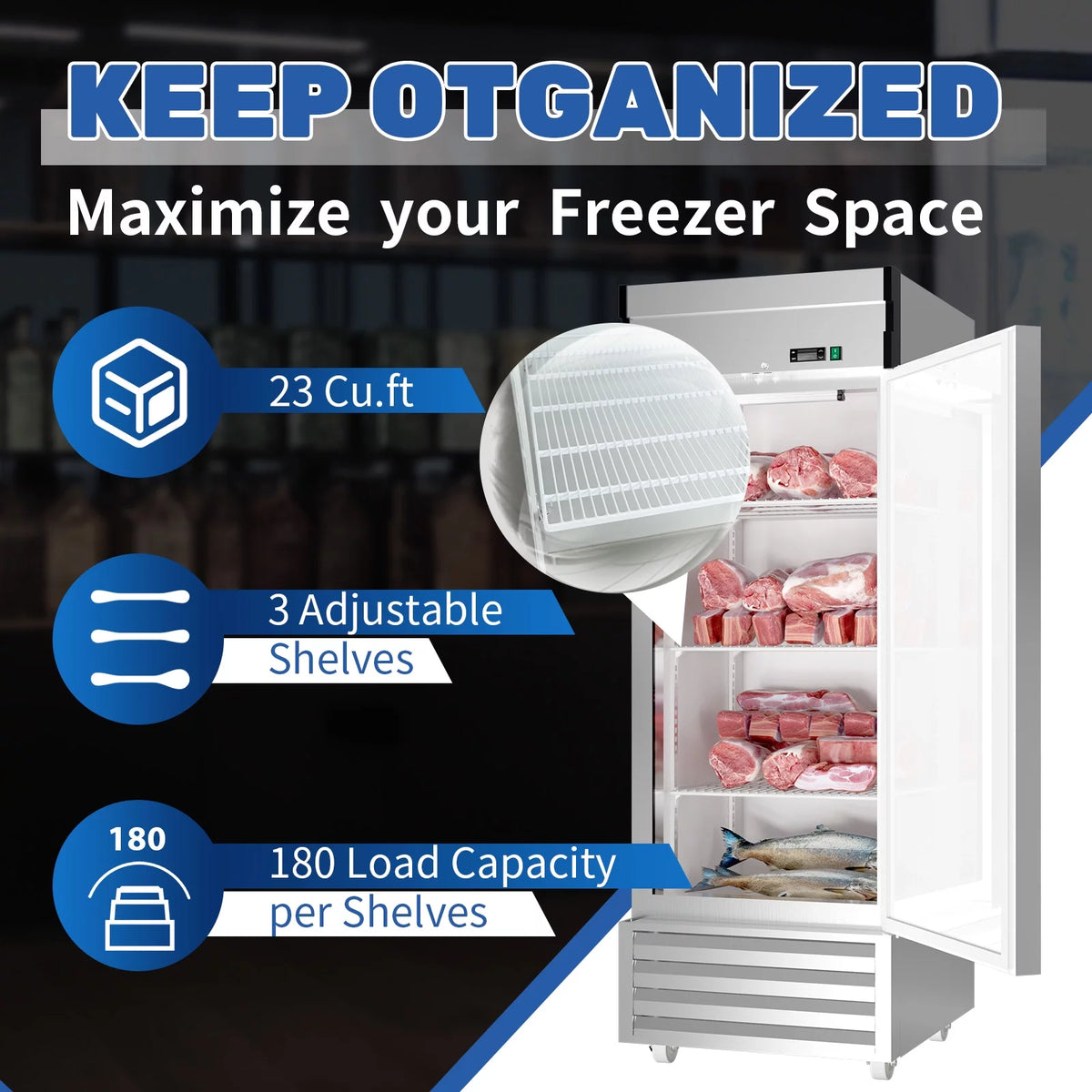 Stainless Steel Single Door Upright Freezer with Lock K84267