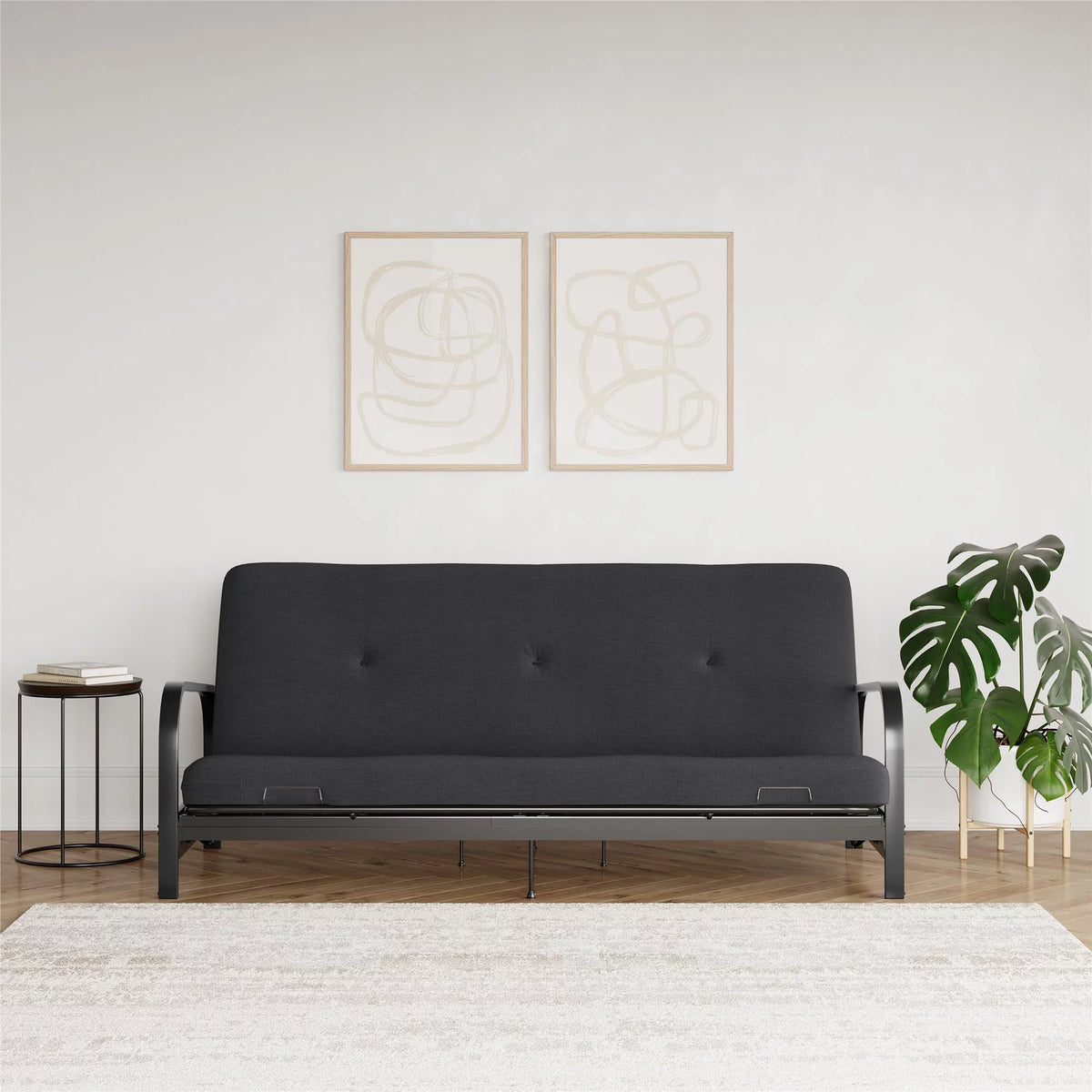 6-Inch Full Black Linen Futon Mattress M814