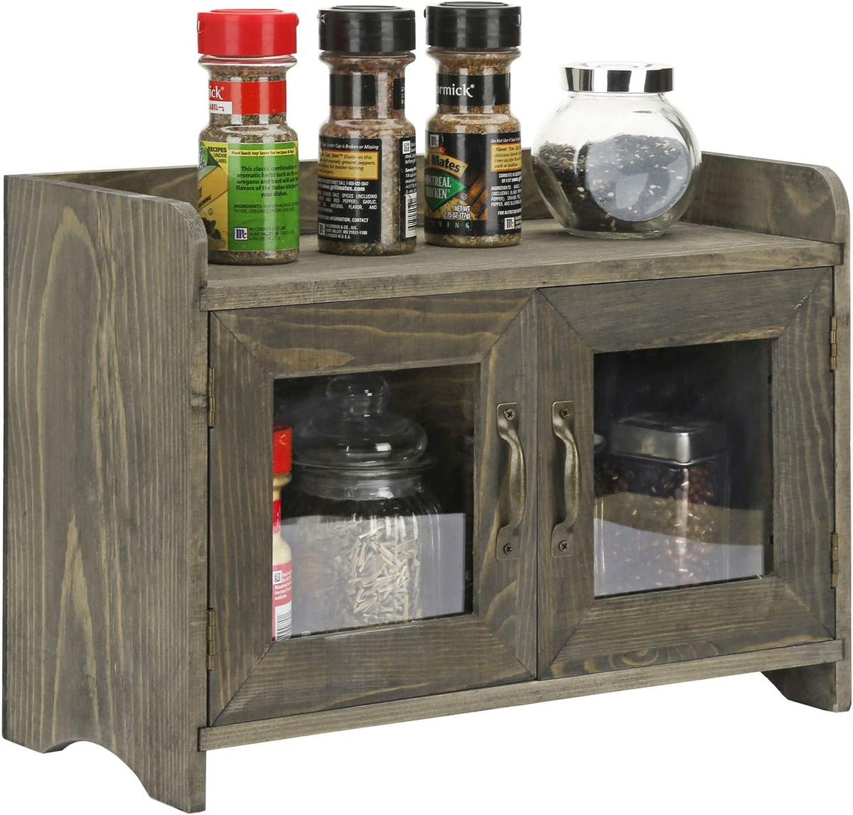 Rustic Gray Wood Storage Cabinet Shelves with Glass Windows Pack of 2 H654752