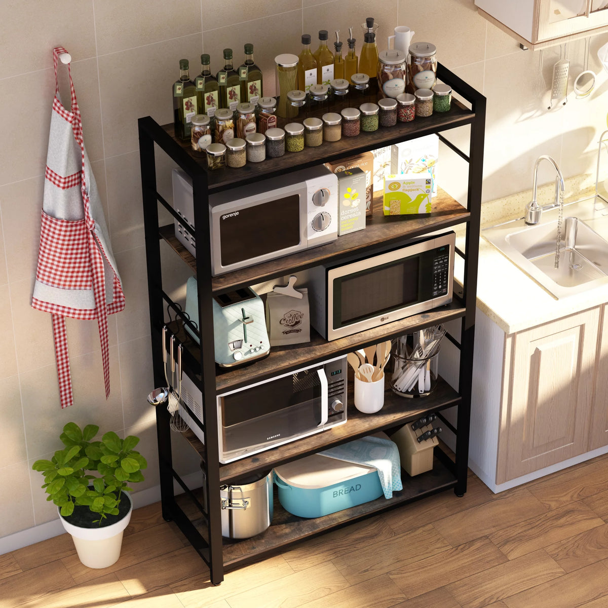 5 Tier Utility Storage Shelf with Hooks L242