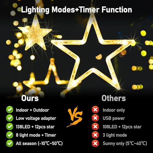 138 LED Star String Lights with Timer, Warm White I192922
