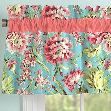 Navy and Orange Woodland Window Valance Rod Pocket M164