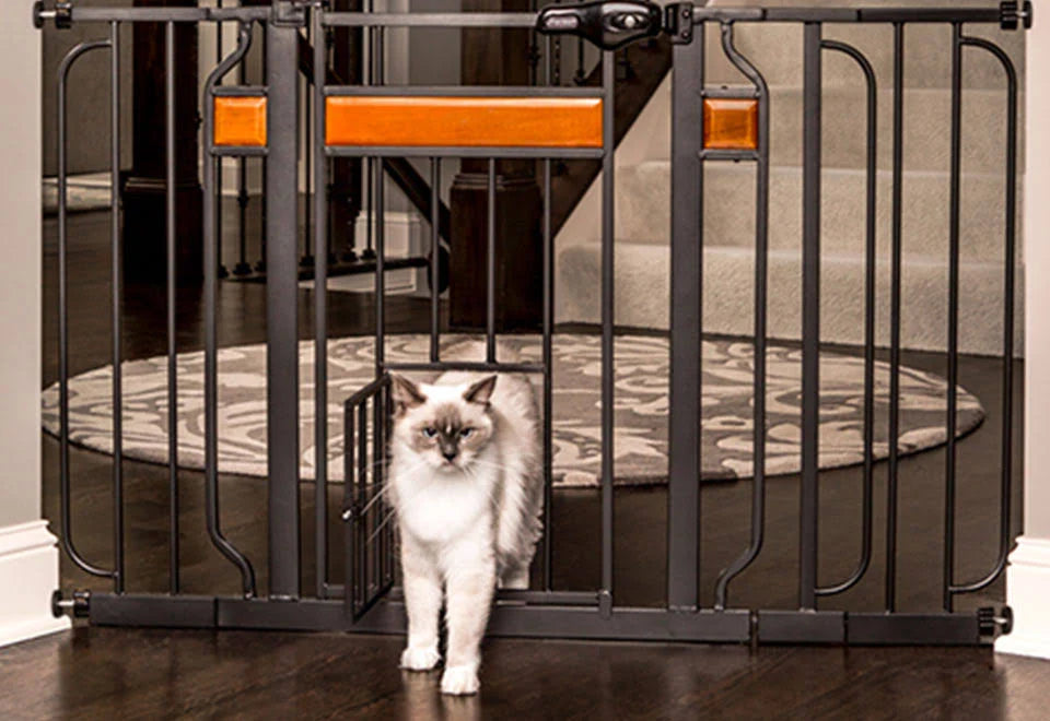 Black Extra Tall Gate with Small Pet Door I802398