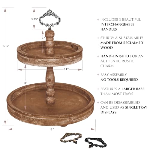 2 Tiered Tray Stand with 3 Changeable Handles Black W62572