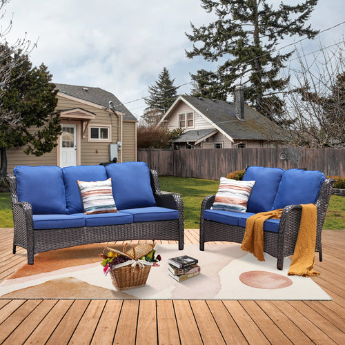2 Pieces Outdoor Patio Wicker Sectional with Loveseat W69290