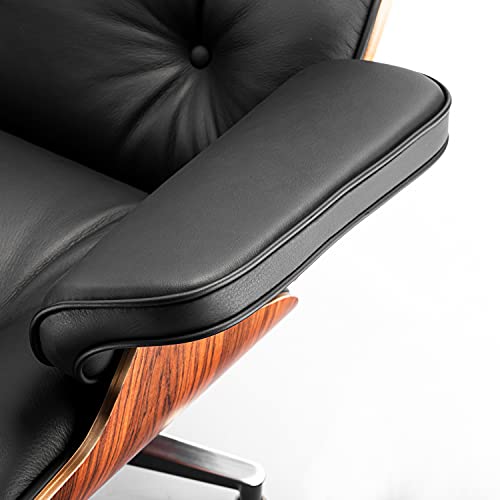 Top Black Grain Leather Palisander Wood Lounge Chair and Ottoman E205483