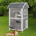 Weatherproof Two Story Wooden Outdoor Cat House C378655