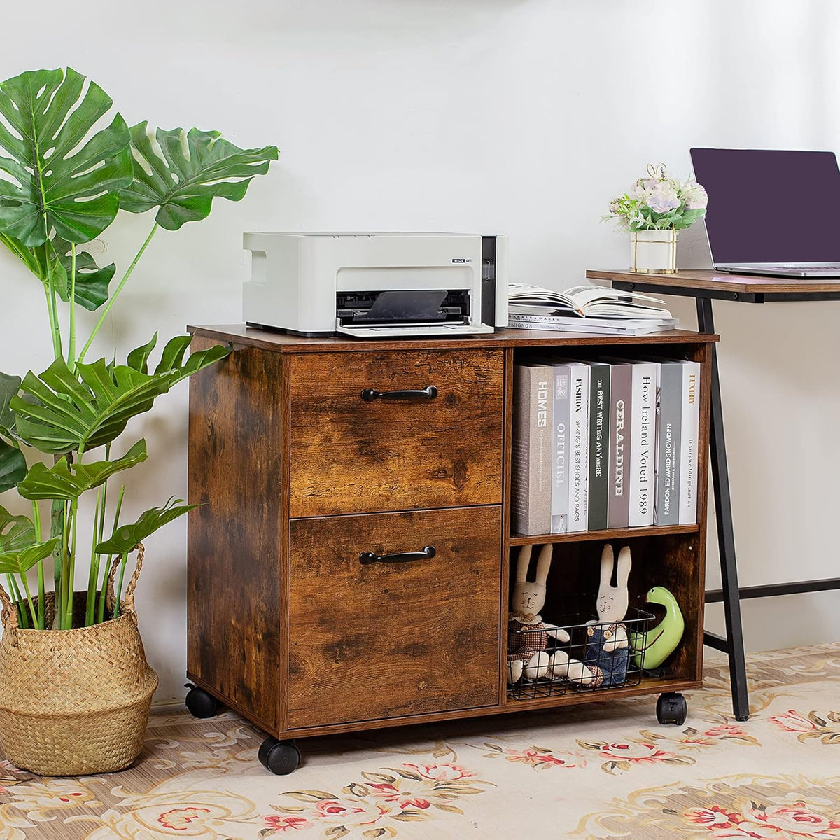 Rustic Brown 2 Drawer Rolling File Cabinet Q613