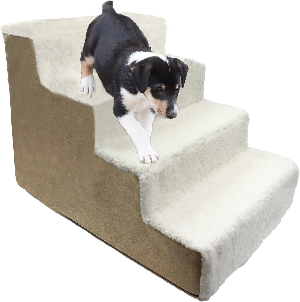 Brown Pet Ramp 4-Steps Stairs with Removable MicroSuede Cover R247