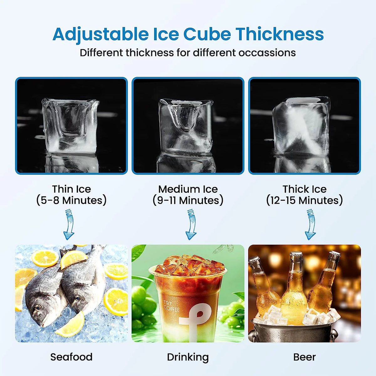Commercial Ice Machine 130lbs/24H Stainless Steel 44lbs Ice Storage E8614