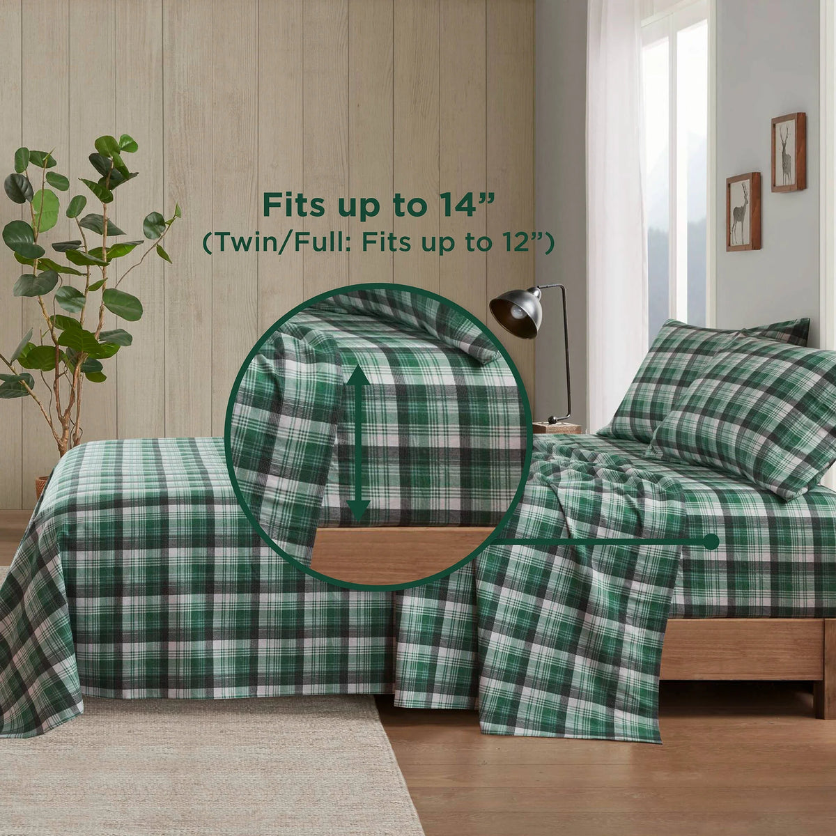 Green Plaid 4 PCS Cal King Sheet Set E70746