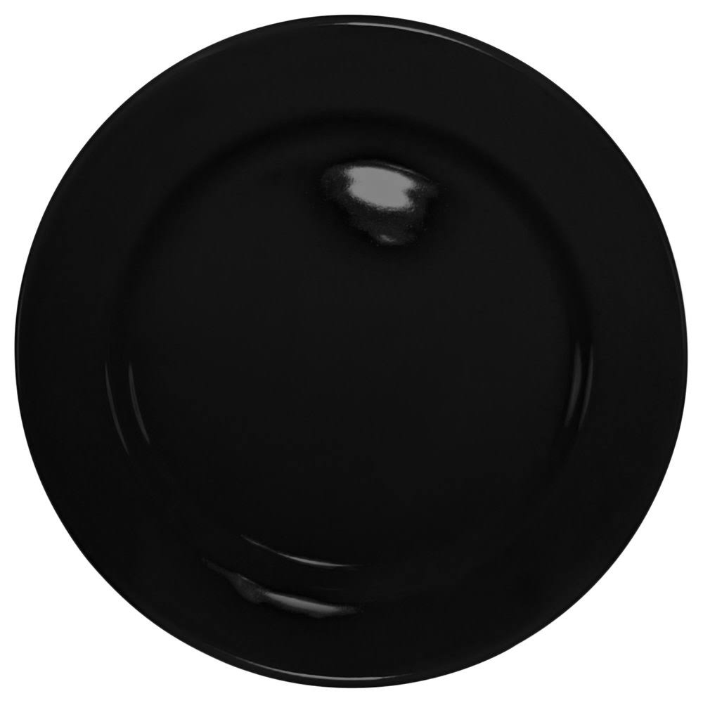 Black Stoneware Rolled Edge Wide Rim Plate K3256