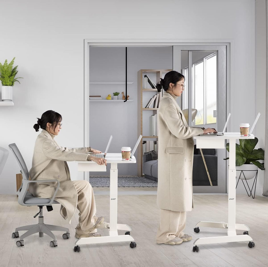 44 Height Adjustable Rolling Desk with Shelf, White C133057