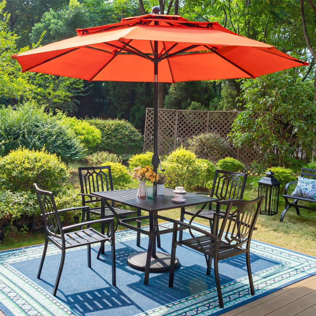 6-Piece Outdoor Patio Set with 10 FT Umbrella, 4 Stacking Chairs & Square Dining Table N5591