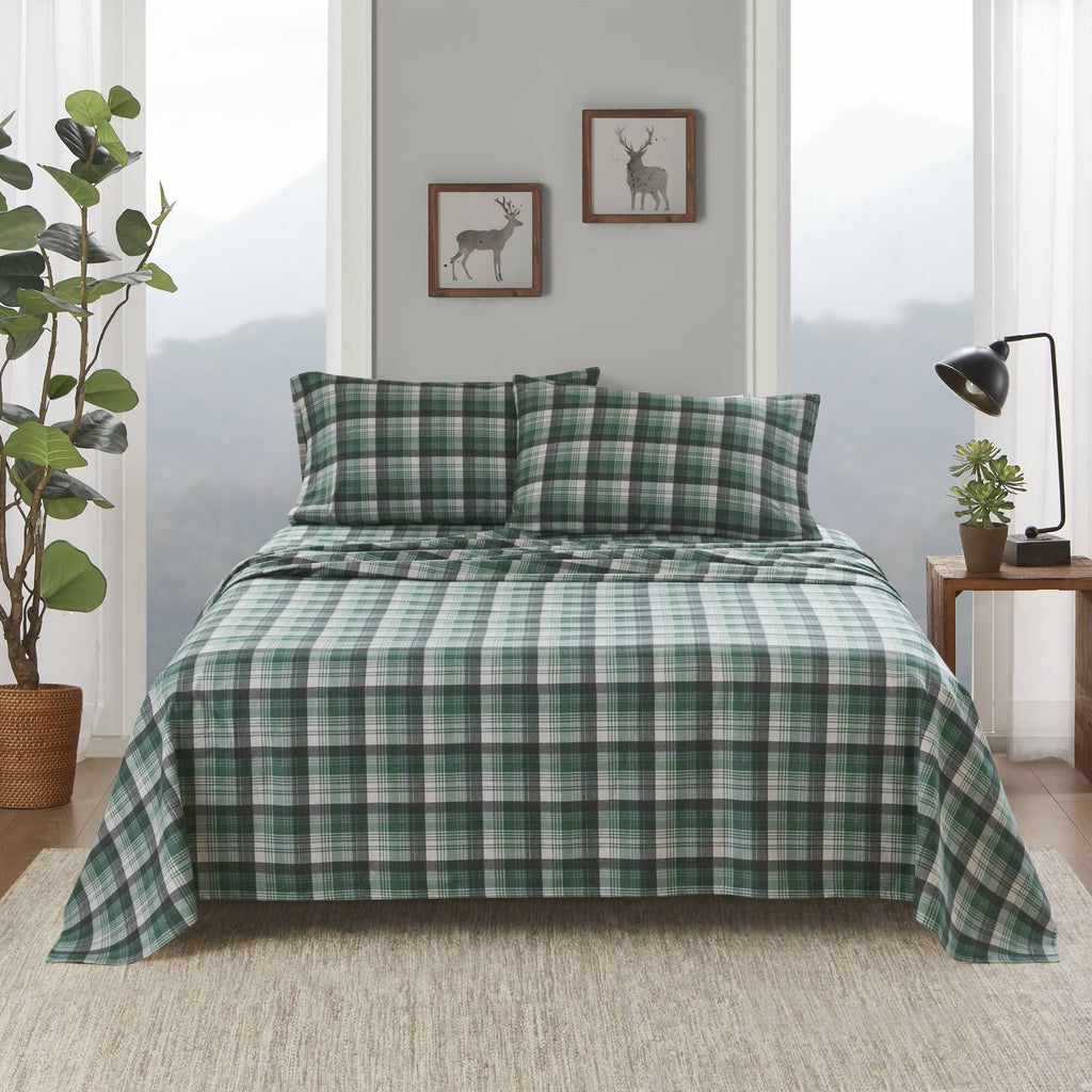 Green Plaid 4 PCS Cal King Sheet Set E70746