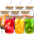 9pcs 16 oz Drinking Glasses with Bamboo Lids and Glass Straw I4896