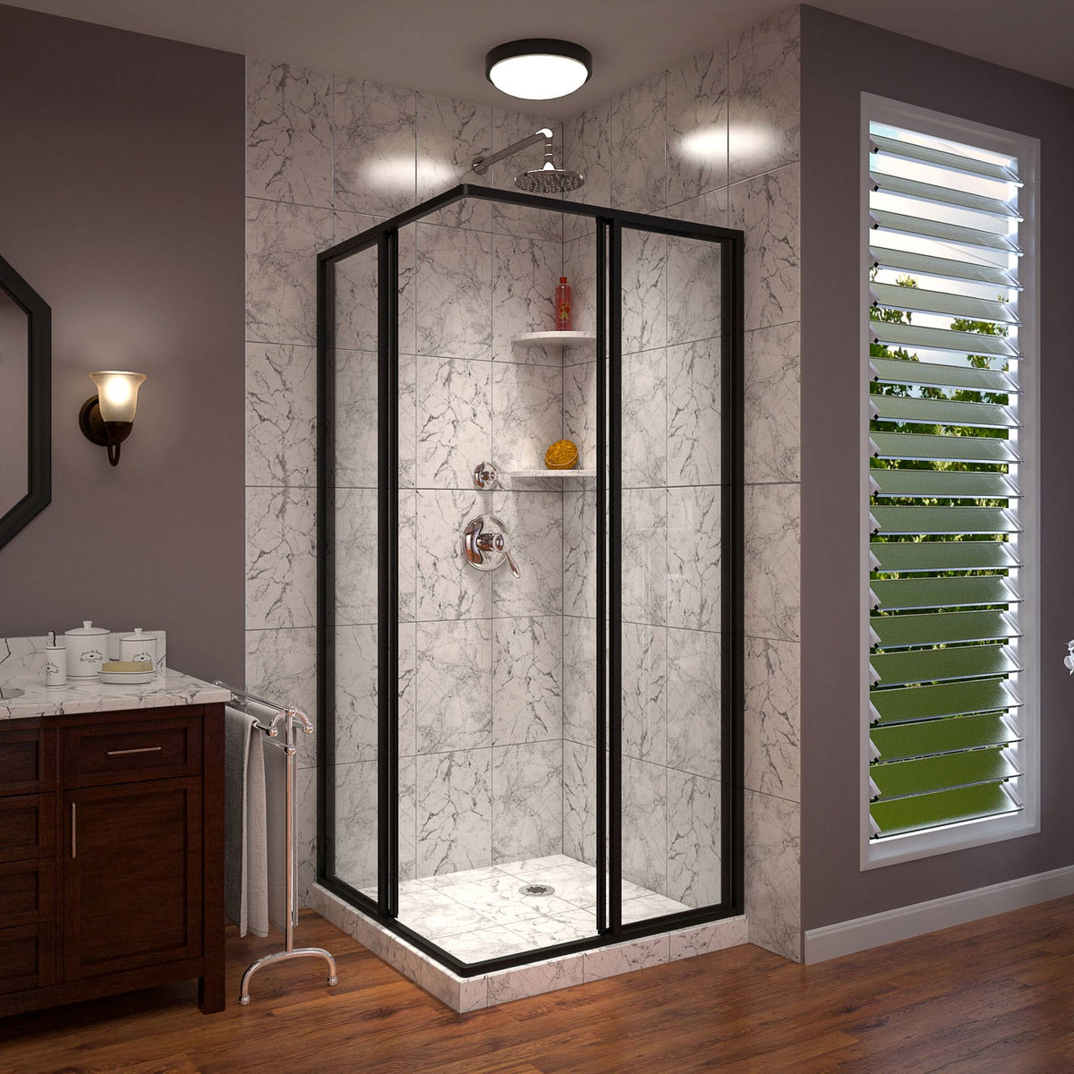Satin Black Framed Sliding Shower Enclosure R9377
