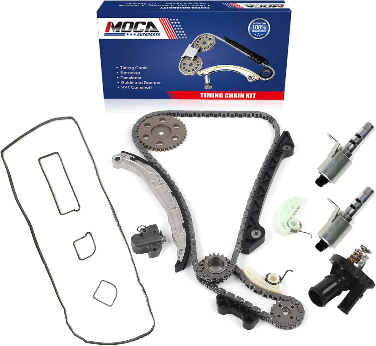 Timing Chain Kit with Variable Timing Solenoid and Thermostat Housing and Valve Cover Gasket Set for Ford Fusion Escape 2.3L 2.5L E4393