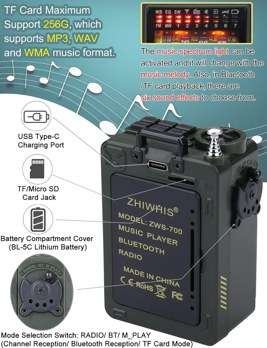 Bluetooth Speaker with AM FM Shortwave Radio T68664