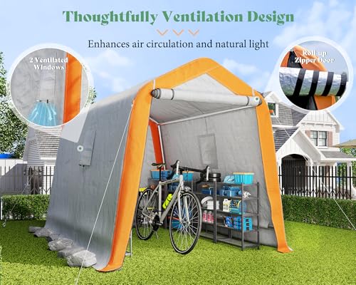 10.5x12x8 FT Heavy Duty Portable Shed Storage Shelter with 4 Waterproof Windows & Roll-up Zipper Door, Grey Y14873
