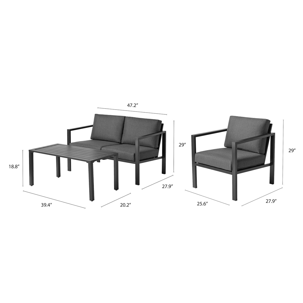 4-Piece Outdoor Patio Conversation Set, Seats 4, Gray U309973