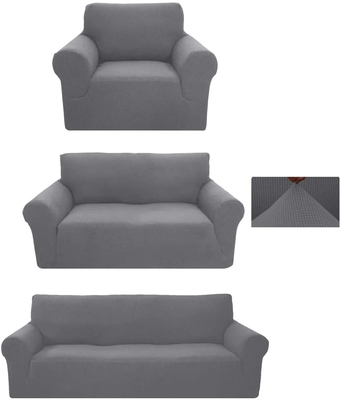 3-Piece Brushed Polyester Spandex SlipCover Set for Sofa Loveseat Couch Arm Chair, Light Gray Q808171
