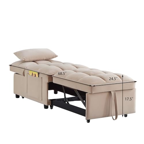 Taupe Velvet Convertible Chair Bed with Adjustable Backrest Z75045