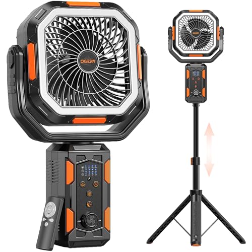 20000mAh Rechargeable Battery Powered Standing Fan with LED Lanterns X888893