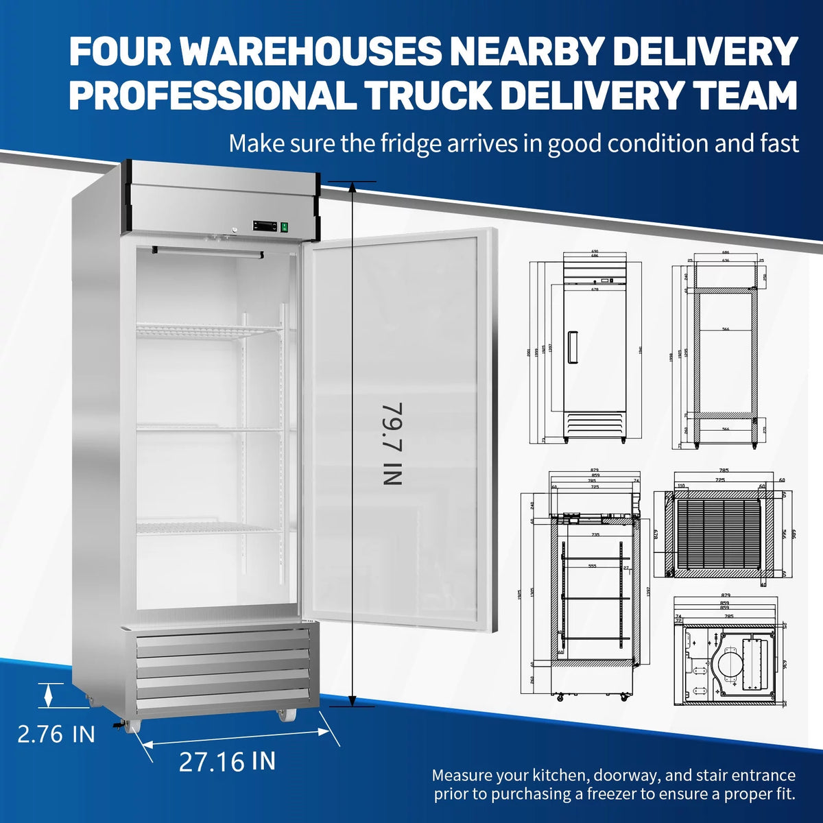 Stainless Steel Single Door Upright Freezer with Lock K84267