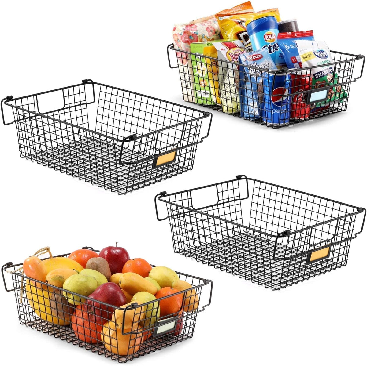 4 Pack Stackable Wire Baskets Metal Storage Bins G97879