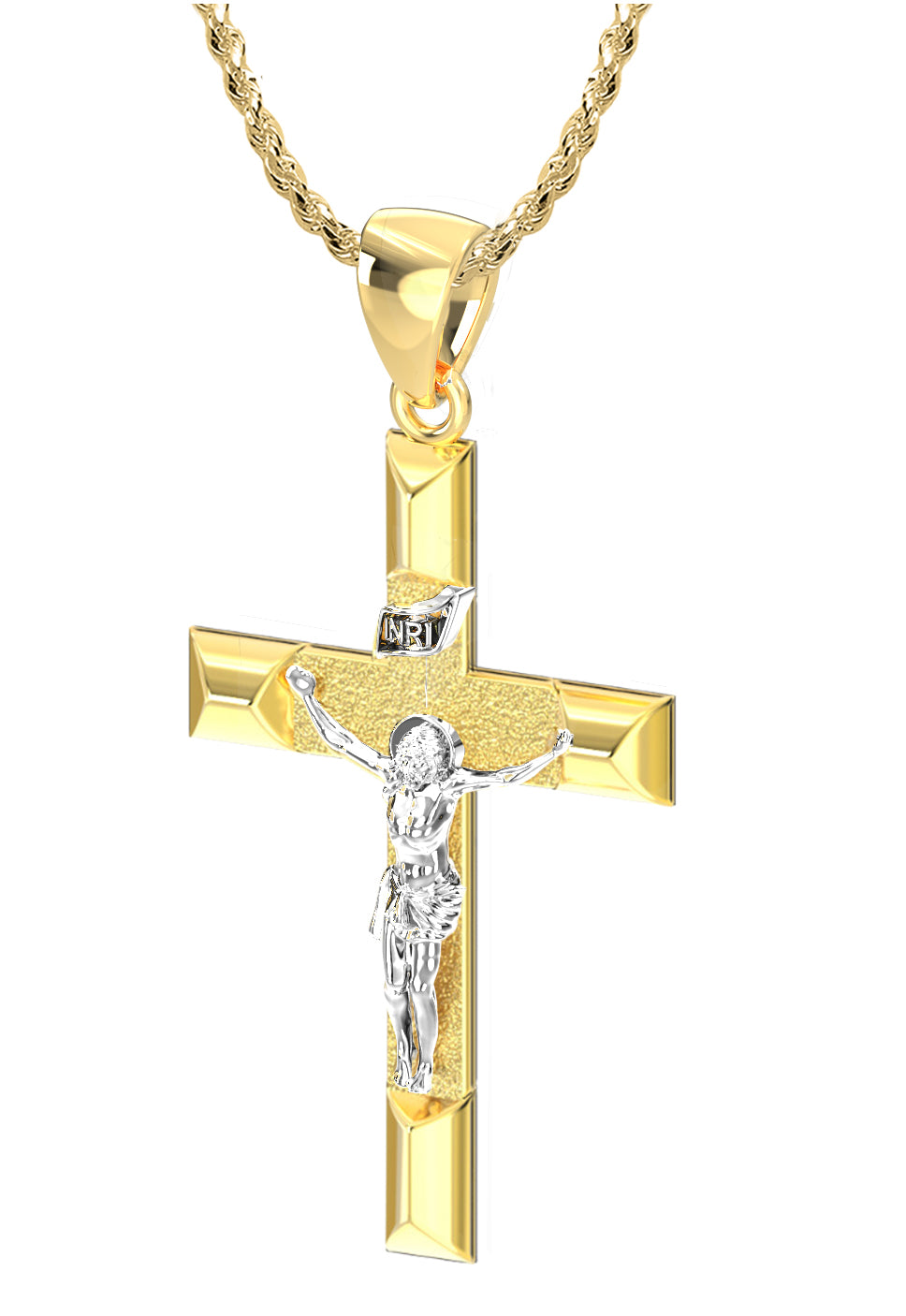 14k Yellow Gold Cross Pendant Necklace, 32mm Y421