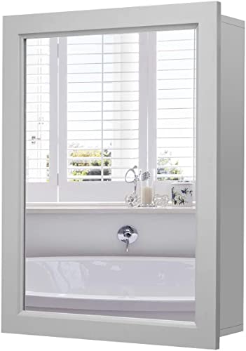 Grey Wall Mounted Mirror Medicine Cabinet with Adjustable Shelf R572045