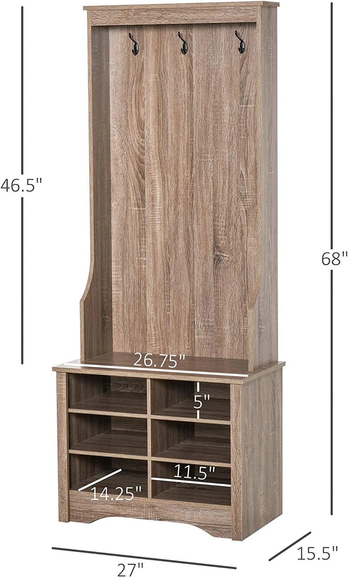 Rustic Brown Hall Tree with Coat Rack and Storage G775024