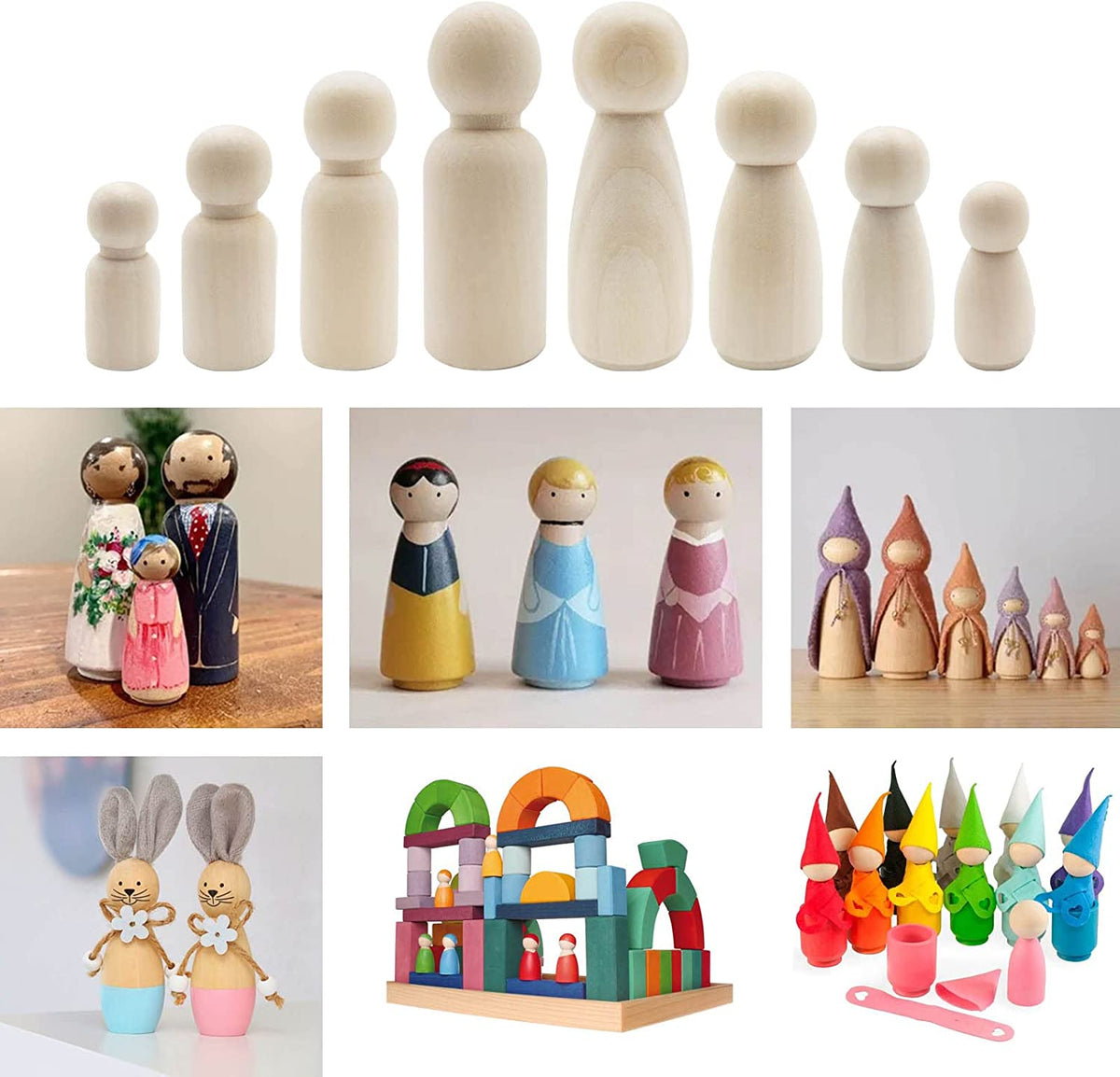 50Pcs Wooden Peg Dolls 35-65mm DIY Arts Crafts P50859