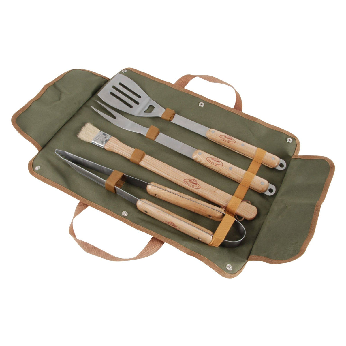 Green and Stainless Steel BBQ Tools Set in Canvas Bag X1672