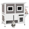 Two Story Wooden Cat House with Climbing Ladder F2859