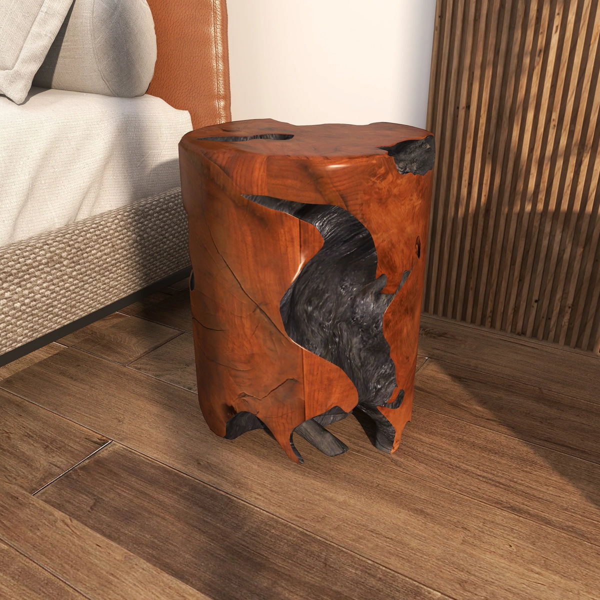 Brown Teak Wood Live Edge Accent Table C69840