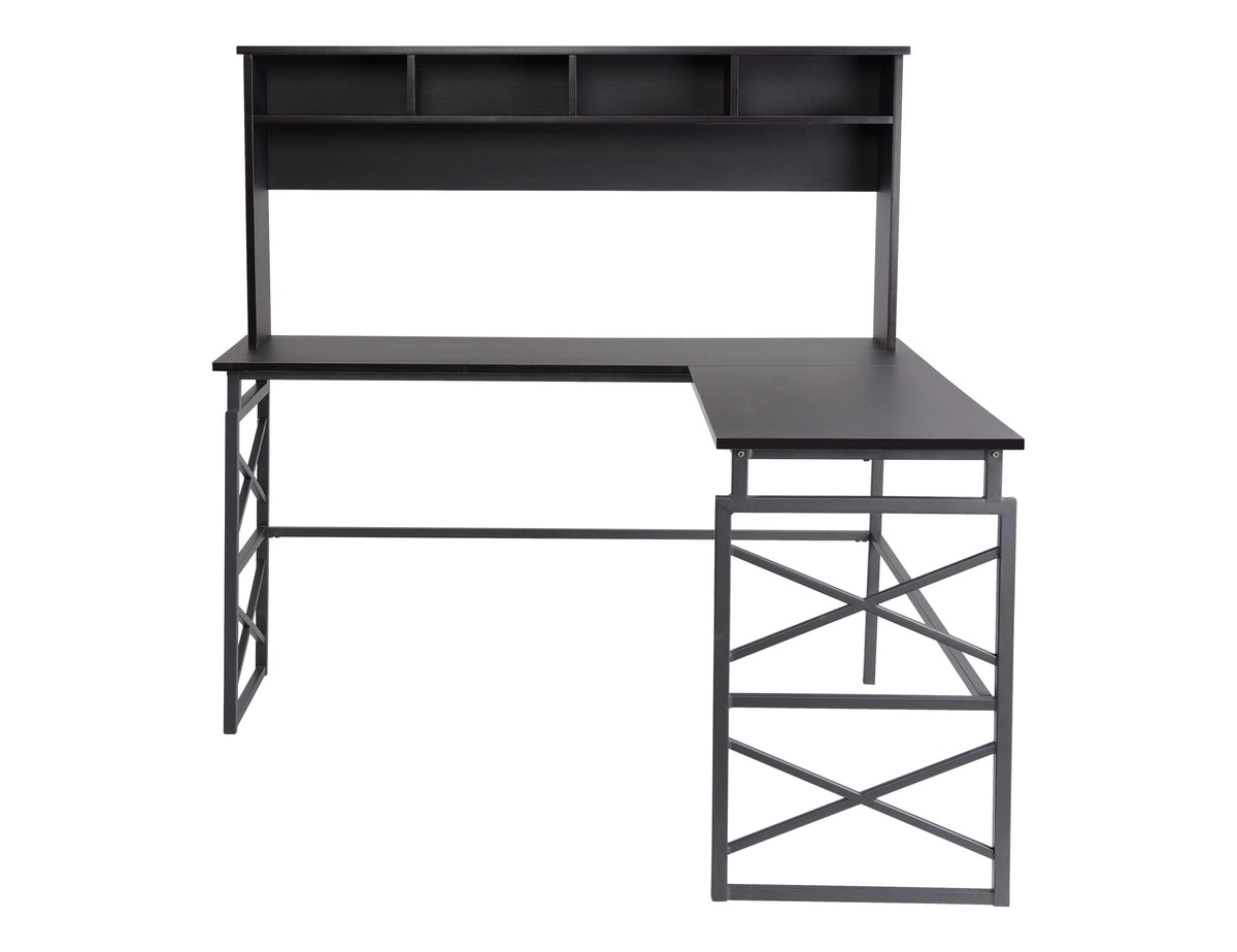 Dark Brown Wood L Desk with Metal Base I375411