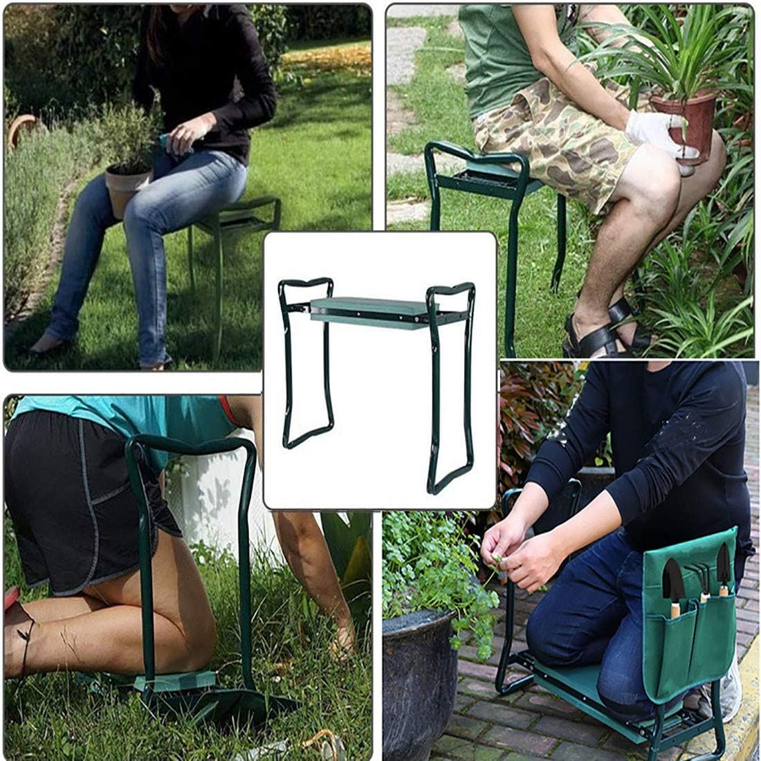 Foldable Garden Kneeler Stool with Tool Pouch and Kneeling Pad F73171