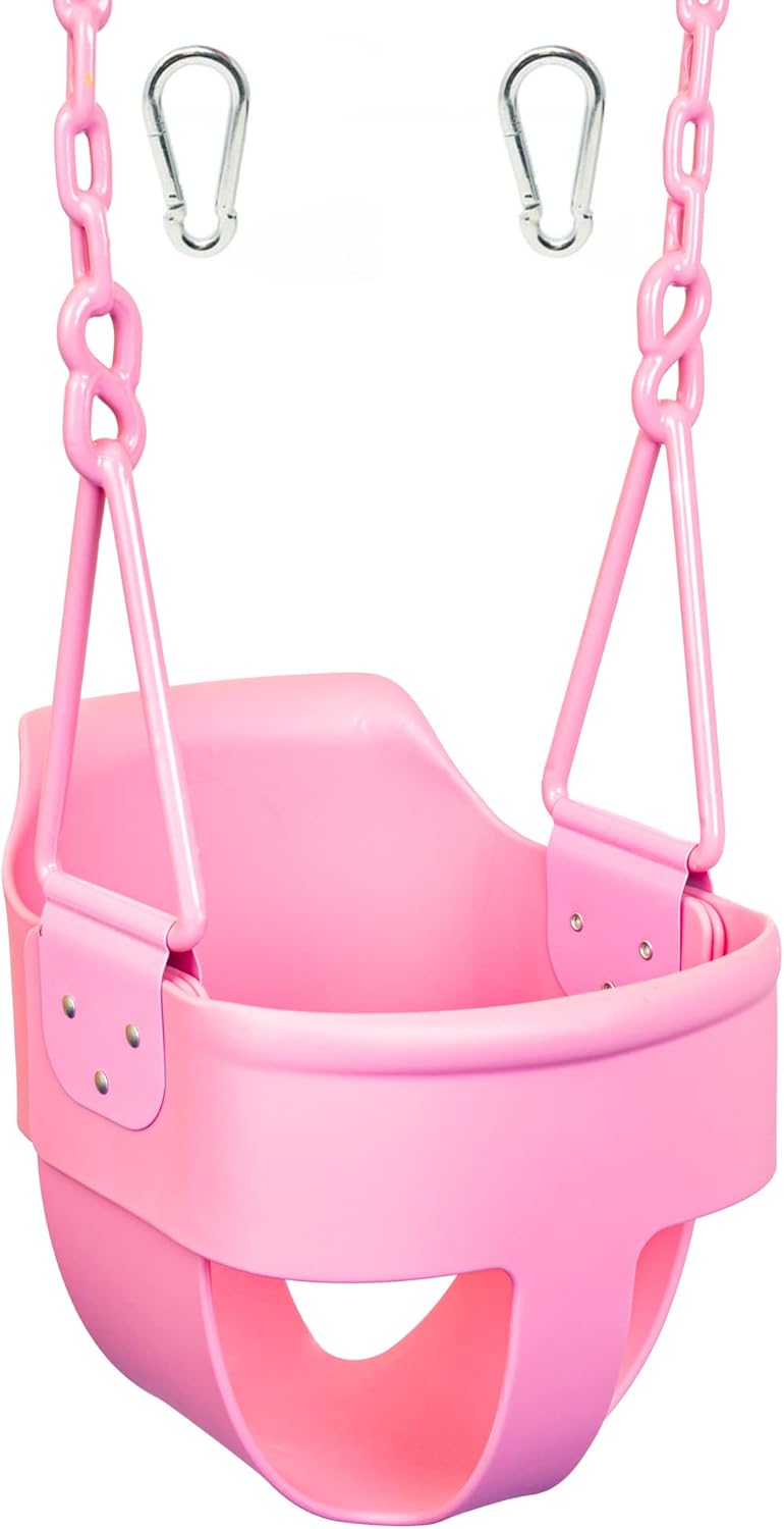 High Back Full Bucket Toddler Swing Seat with Finger Grip and Plastic Coated Chains L621779