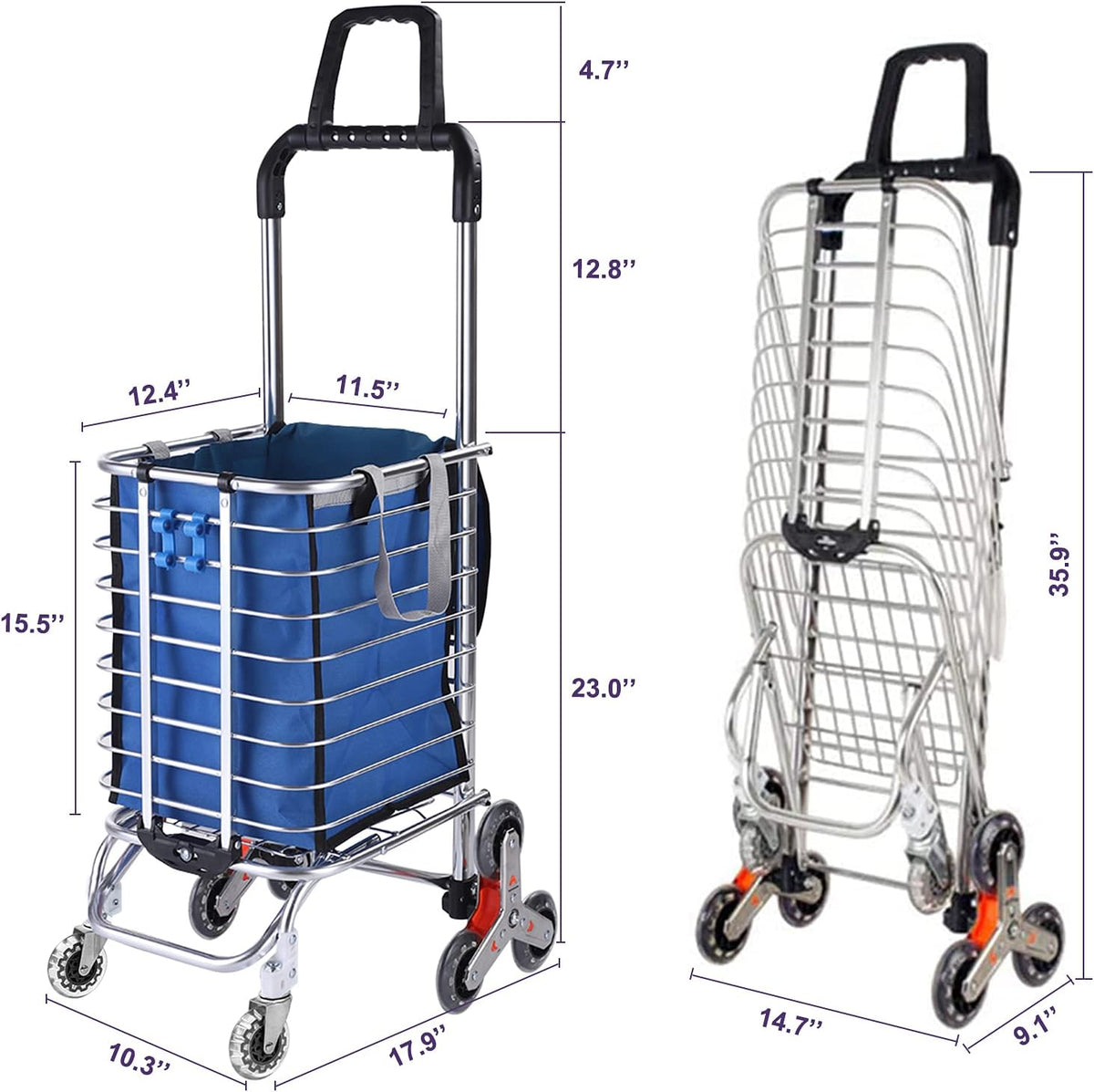 Folding Shopping Cart with Wheels and Removable Canvas Bag G1716