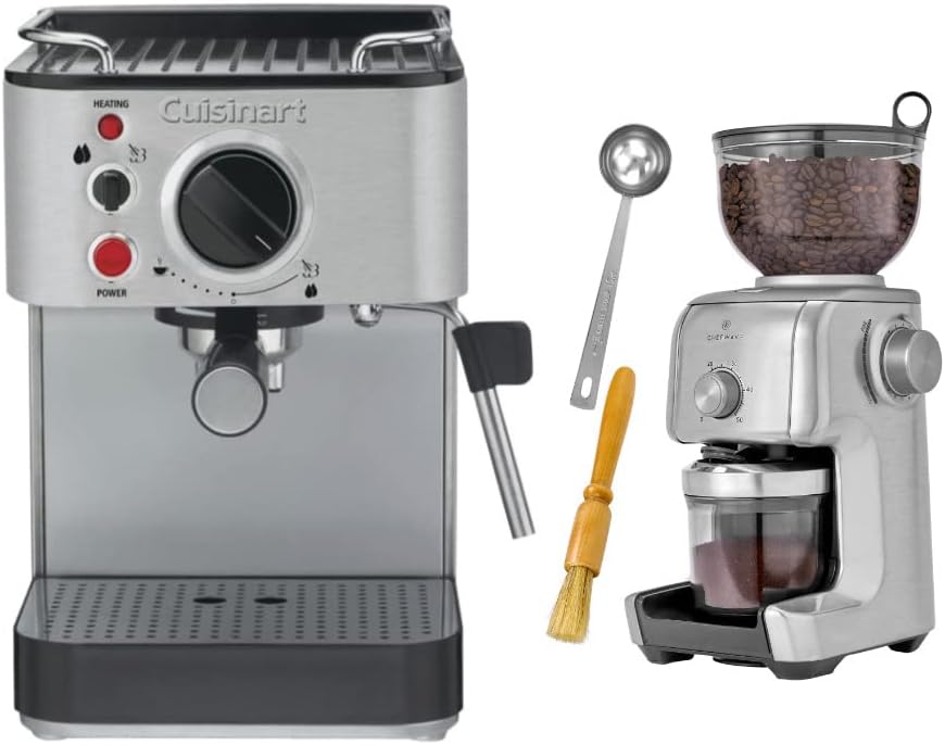 Stainless Steel Espresso Maker with Conical Burr Coffee Grinder Bundle (2 Items) V919