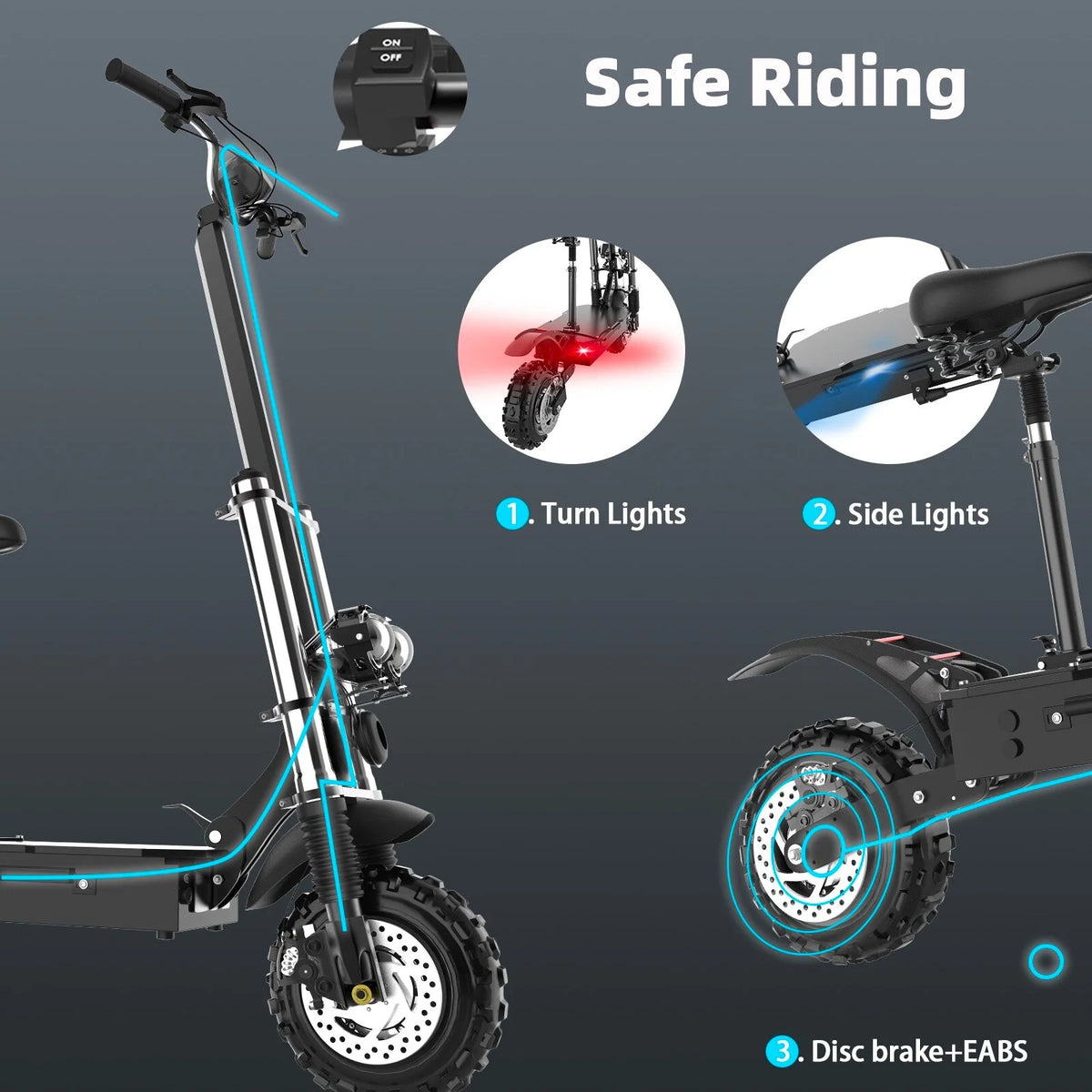 Dual Motor Electric Scooter with Seat, 60V 5600W, 11 inch Off-Road Tire O789